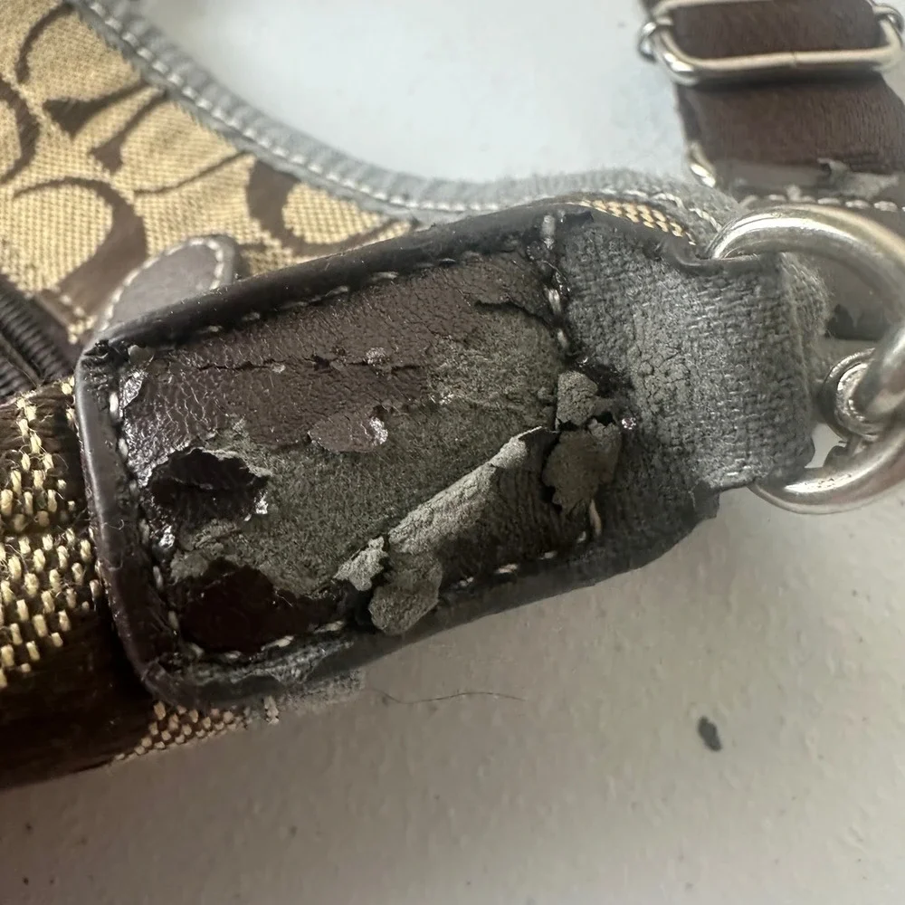 Coach Crossbody Bag Brown Signature Monogram Zip Canvas Outdoor